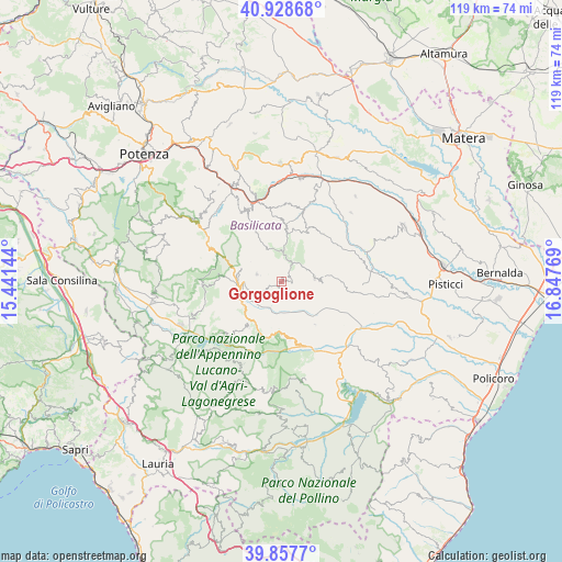 Gorgoglione on map