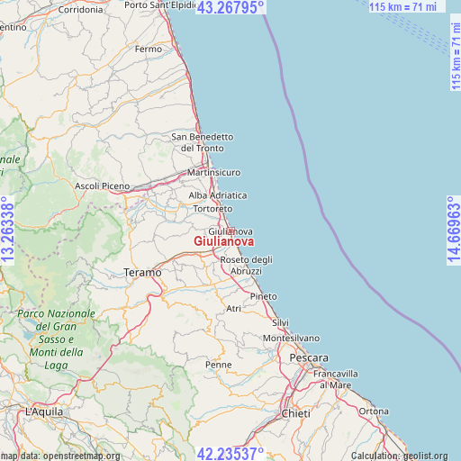 Giulianova on map