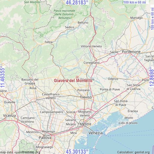 Giavera del Montello on map