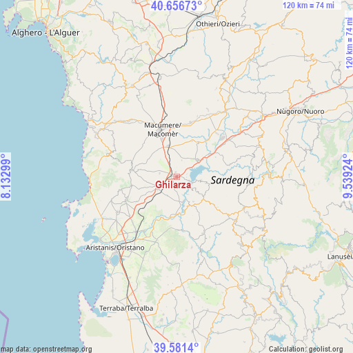 Ghilarza on map