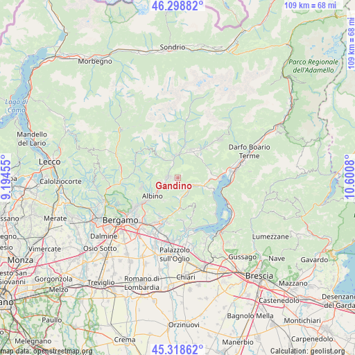 Gandino on map