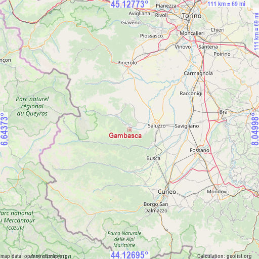 Gambasca on map