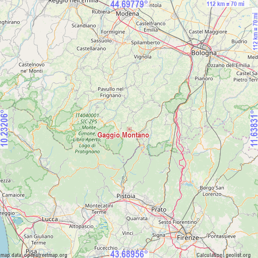 Gaggio Montano on map