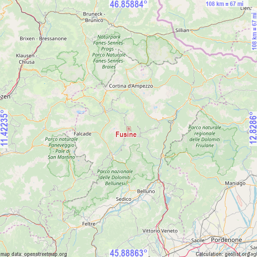 Fusine on map