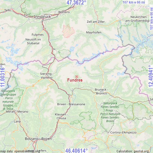 Fundres on map