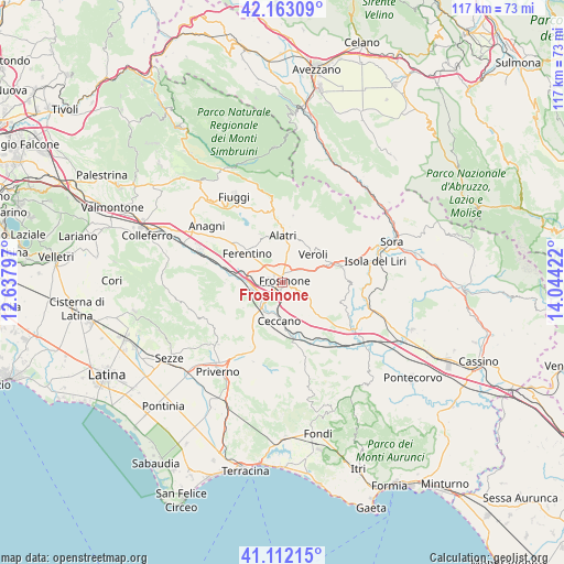 Frosinone on map