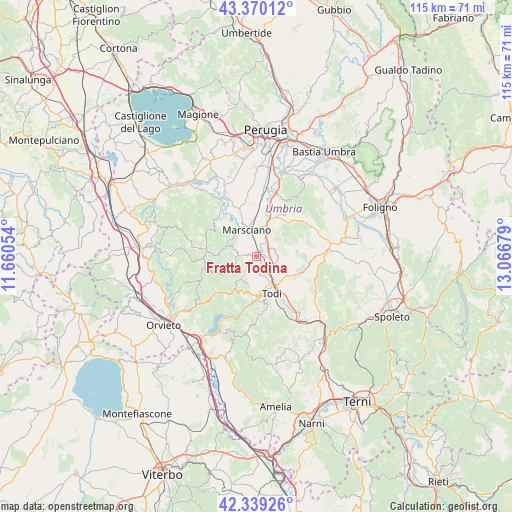 Fratta Todina on map