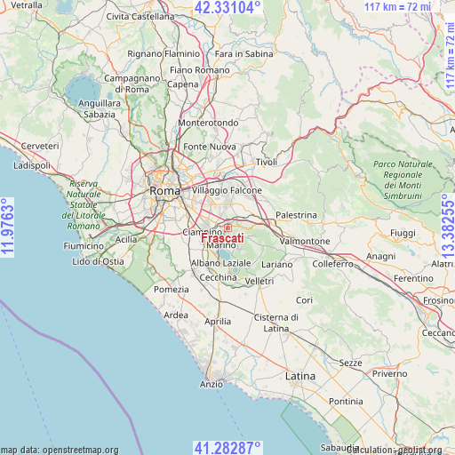 Frascati on map