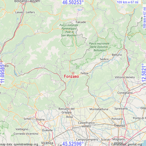 Fonzaso on map