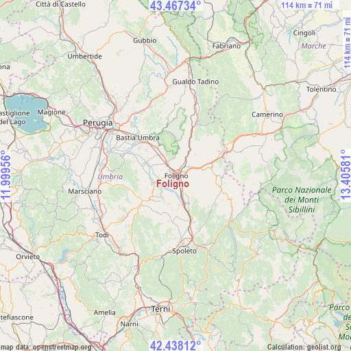 Foligno on map