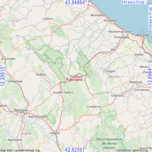 Fabriano on map
