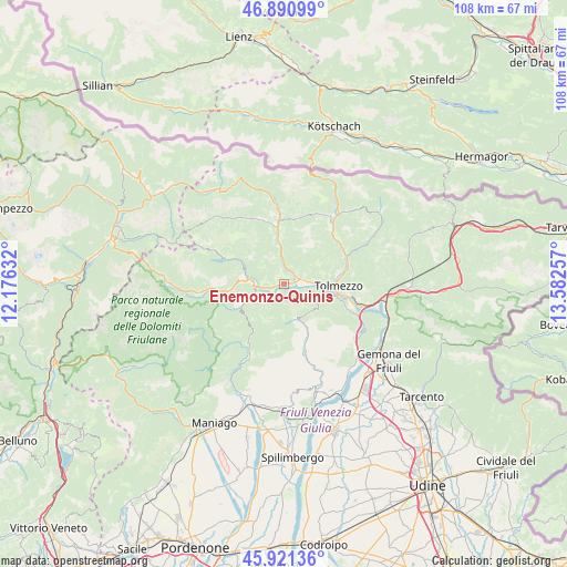 Enemonzo-Quinis on map
