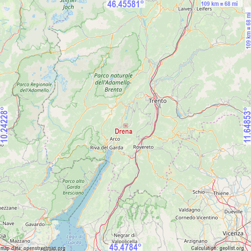 Drena on map