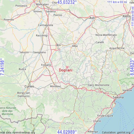 Dogliani on map