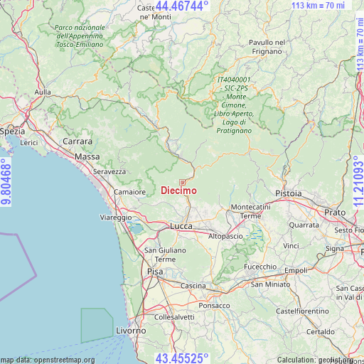 Diecimo on map