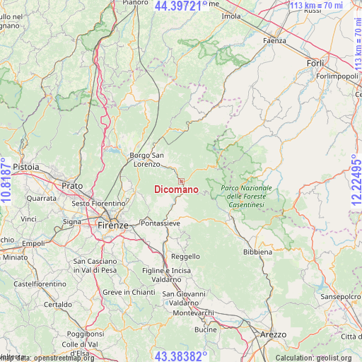 Dicomano on map