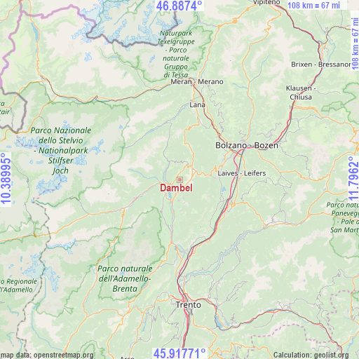 Dambel on map