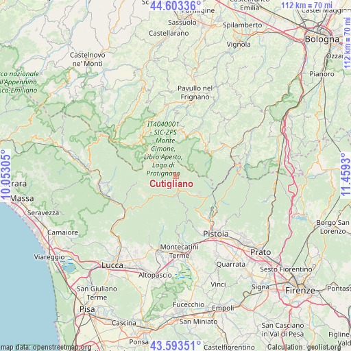 Cutigliano on map