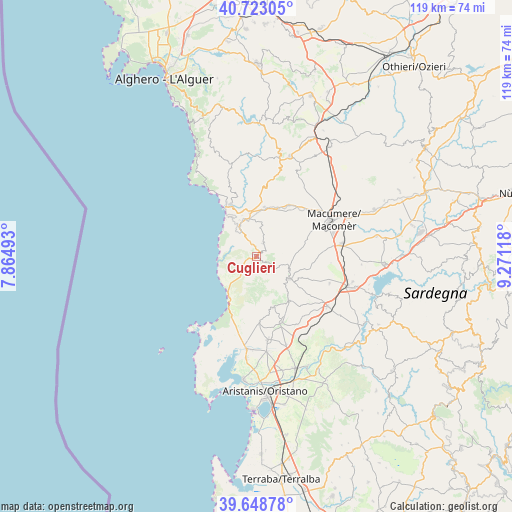 Cuglieri on map