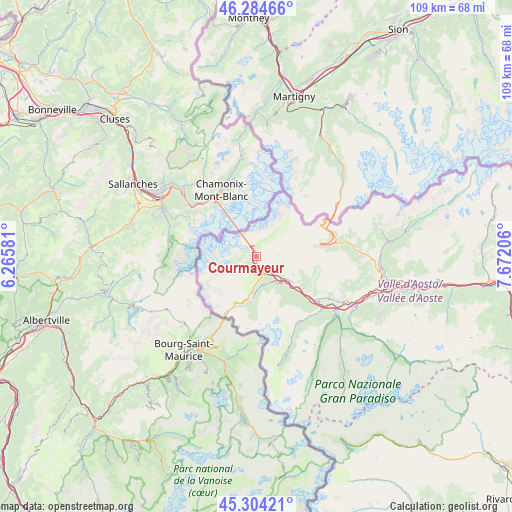 Courmayeur on map