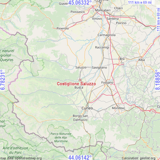 Costiglione Saluzzo on map