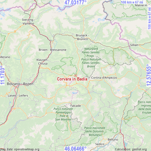 Corvara in Badia on map