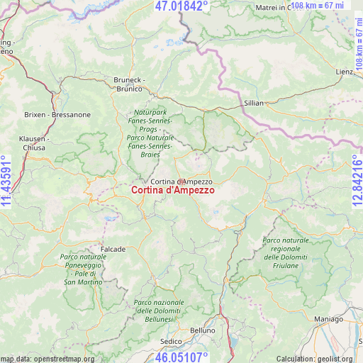 Cortina d'Ampezzo on map
