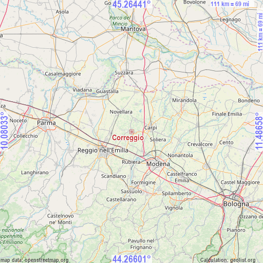Correggio on map