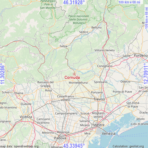 Cornuda on map