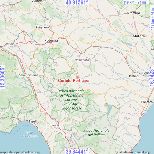 Corleto Perticara on map