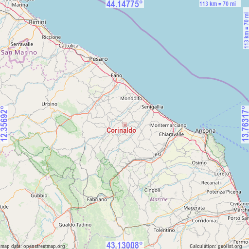 Corinaldo on map