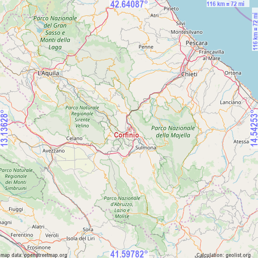 Corfinio on map