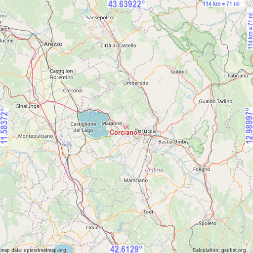 Corciano on map