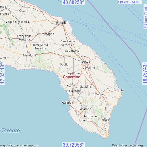 Copertino on map