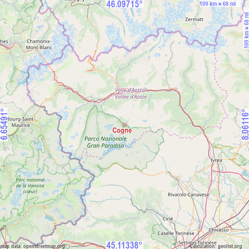 Cogne on map