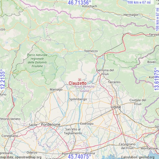 Clauzetto on map