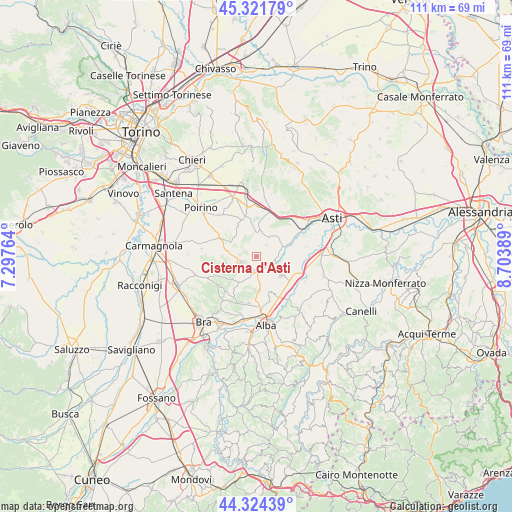 Cisterna d'Asti on map