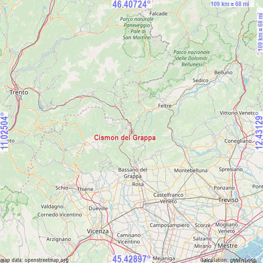 Cismon del Grappa on map