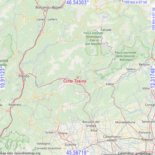 Cinte Tesino on map