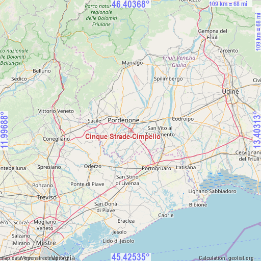 Cinque Strade-Cimpello on map