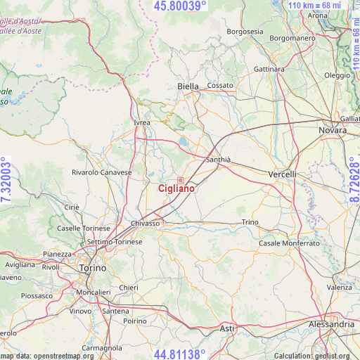 Cigliano on map