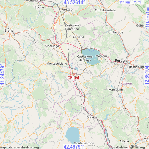 Chiusi on map