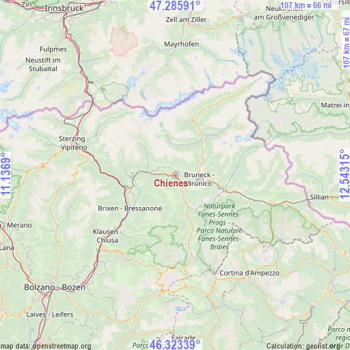 Chienes on map