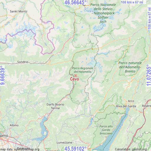 Cevo on map