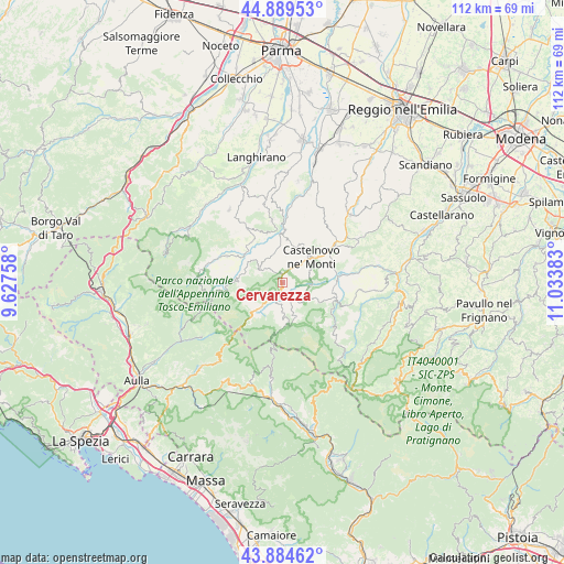 Cervarezza on map