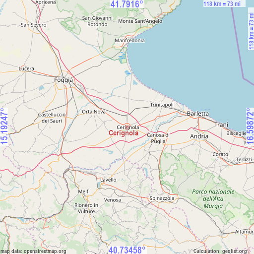 Cerignola on map