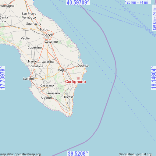 Cerfignano on map