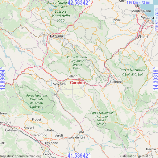 Cerchio on map