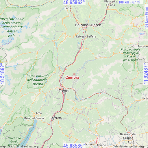 Cembra on map