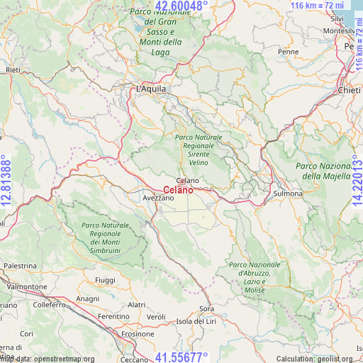 Celano on map